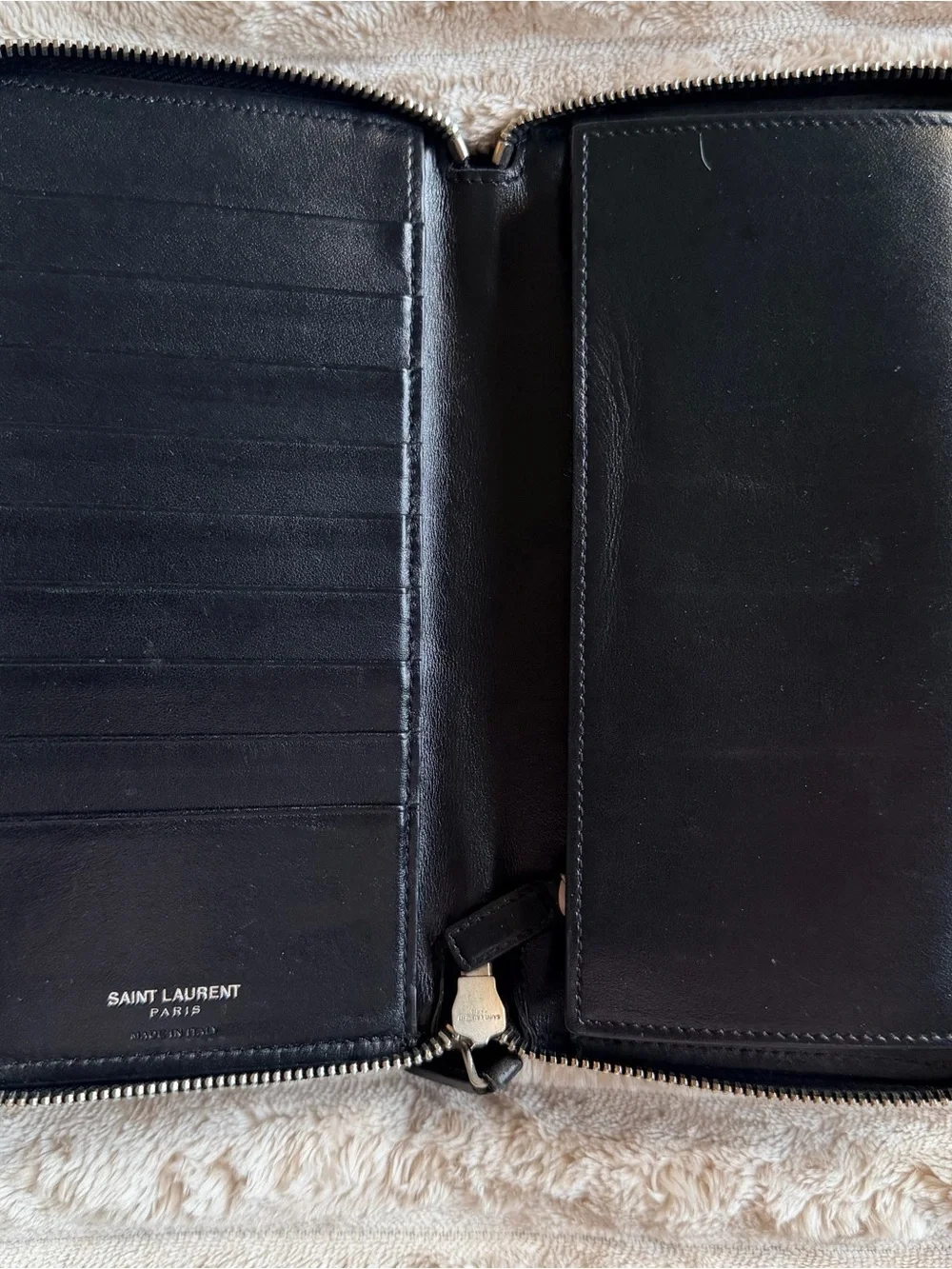 Saint Laurent Black Zip-Around Wallet Organizer Credit Card Logo Zipper - Picture 3 of 7